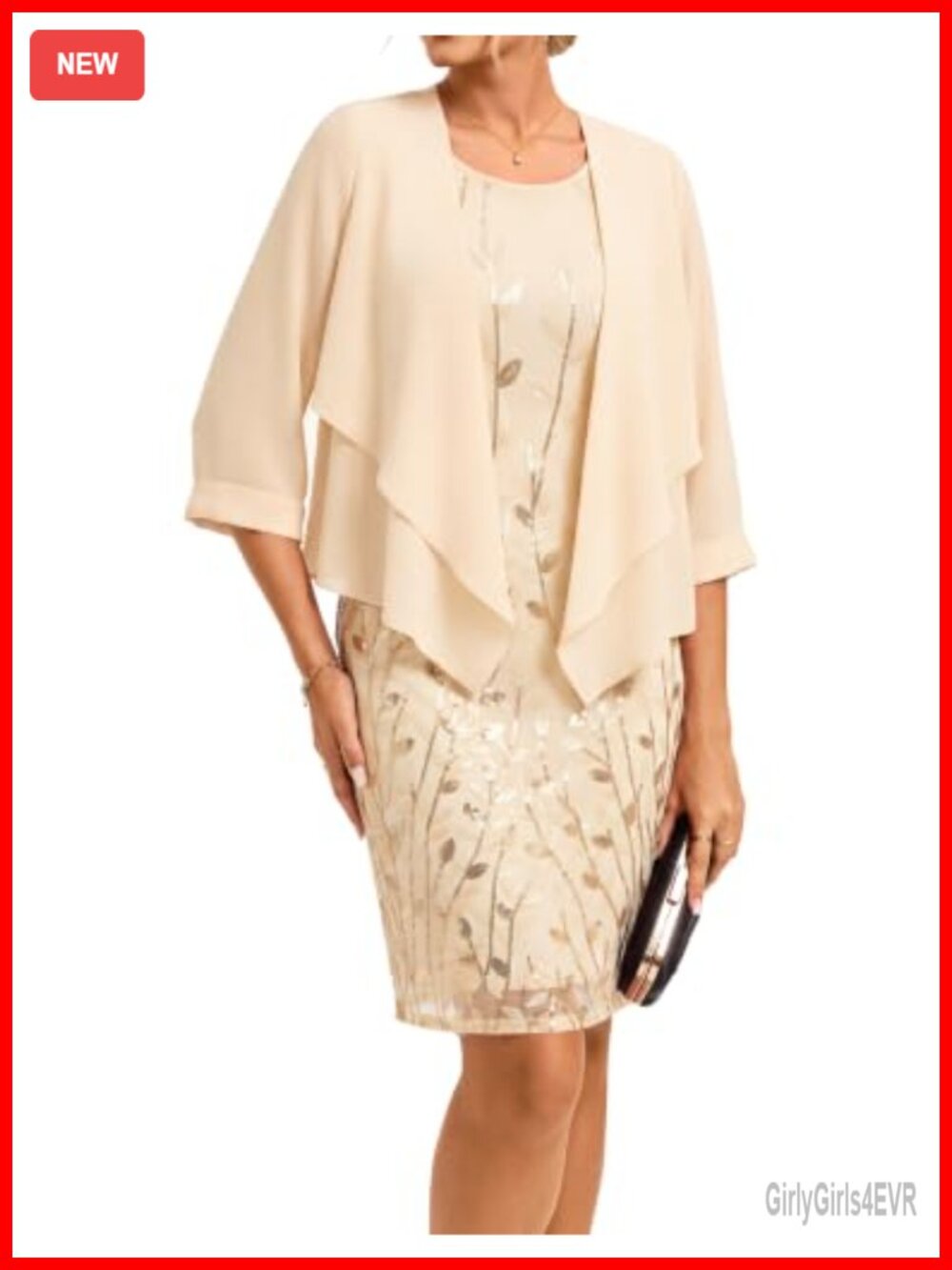 Two-Piece Sequin Sheath Dress with Chiffon Jacket for Wedding Guest